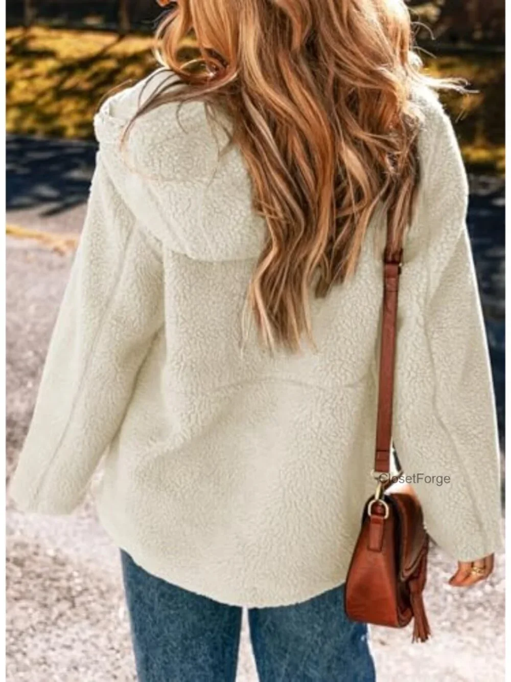 Fleece Jacket Long Sleeve Zip Up Sherpa Coat Fuzzy Hooded with Pockets